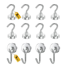 Load image into Gallery viewer, Magnetic Hooks, 2026 Cruise Cabin Ship Essentials Heavy Duty Strong Magnets Fridge Hanging for Classroom Kitchen Garage Grills Home, Medium 12-Pack Silver (4 Swivel + 8 Fixed)