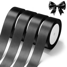 Load image into Gallery viewer, Black Satin Ribbon 1 Inch x 4 Rolls Black Wide Satin Fabric Ribbon for Gift Packaging, Christmas, Wedding, Flower Bouquet, Holiday Party, Invitation