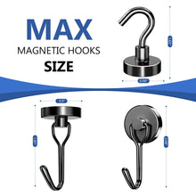 Load image into Gallery viewer, Magnetic Hooks, 2026 Cruise Cabin Ship Essentials Heavy Duty Strong Magnets Fridge Hanging for Classroom Kitchen Garage Grills Home, Max 8-Pack Black (4 Swivel + 4 Fixed)