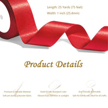 Load image into Gallery viewer, Red Satin Ribbon 1 Inch x 4 Rolls Red Wide Satin Fabric Ribbon for Gift Packaging, Christmas, Wedding, Flower Bouquet, Holiday Party, Invitation