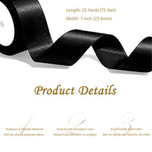 Load image into Gallery viewer, Black Satin Ribbon 1 Inch x 4 Rolls Black Wide Satin Fabric Ribbon for Gift Packaging, Christmas, Wedding, Flower Bouquet, Holiday Party, Invitation