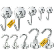 Load image into Gallery viewer, Mixed Sizes Magnetic Hooks, 2026 Cruise Cabin Ship Essentials Heavy Duty Strong Magnets Fridge Hanging for Classroom Kitchen Garage Grills Home, 10 Pack Silver (Medium 4 + Large 2 + Max 4)
