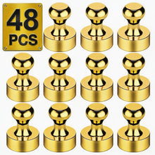 Load image into Gallery viewer, Metallic Magnets, Refrigerator Magnets, 48 Pack Gold Magnetic Push Pins, Strong Fridge Magnets, Multi-use Whiteboard Magnets Perfect for Kitchen Office Classroom
