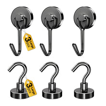 Load image into Gallery viewer, Magnetic Hooks, 2026 Cruise Cabin Ship Essentials Heavy Duty Strong Magnets Fridge Hanging for Classroom Kitchen Garage Grills Home, Large 6-Pack Black (3 Swivel + 3 Fixed)
