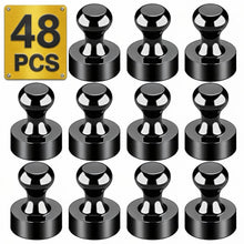 Load image into Gallery viewer, Metallic Magnets, Refrigerator Magnets, 48 Pack Black Magnetic Push Pins, Strong Fridge Magnets, Multi-use Whiteboard Magnets Perfect for Kitchen Office Classroom
