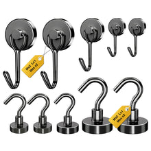 Load image into Gallery viewer, Mixed Sizes Magnetic Hooks, 2026 Cruise Cabin Ship Essentials Heavy Duty Strong Magnets Fridge Hanging for Classroom Kitchen Garage Grills Home, 10 Pack Black (Medium 4 + Large 2 + Max 4)
