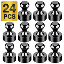 Load image into Gallery viewer, Metallic Magnets, Refrigerator Magnets, 24 Pack Black Magnetic Push Pins, Strong Fridge Magnets, Multi-use Whiteboard Magnets Perfect for Kitchen Office Classroom
