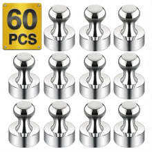 Load image into Gallery viewer, Metallic Magnets, Refrigerator Magnets, 60 Pack Silver Magnetic Push Pins, Strong Fridge Magnets, Multi-use Whiteboard Magnets Perfect for Kitchen Office Classroom
