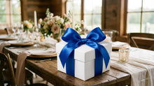 Load image into Gallery viewer, Blue Satin Ribbon 1 Inch x 4 Rolls Blue Wide Satin Fabric Ribbon for Gift Packaging, Christmas, Wedding, Flower Bouquet, Holiday Party, Invitation
